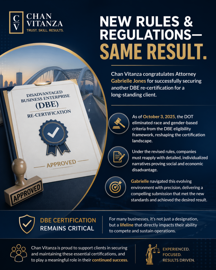 DBE Re-Certification Success Under New DOT Rules | Chan Vitanza
